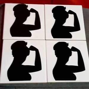 4 Black African American Rosie the Riveter Tiles